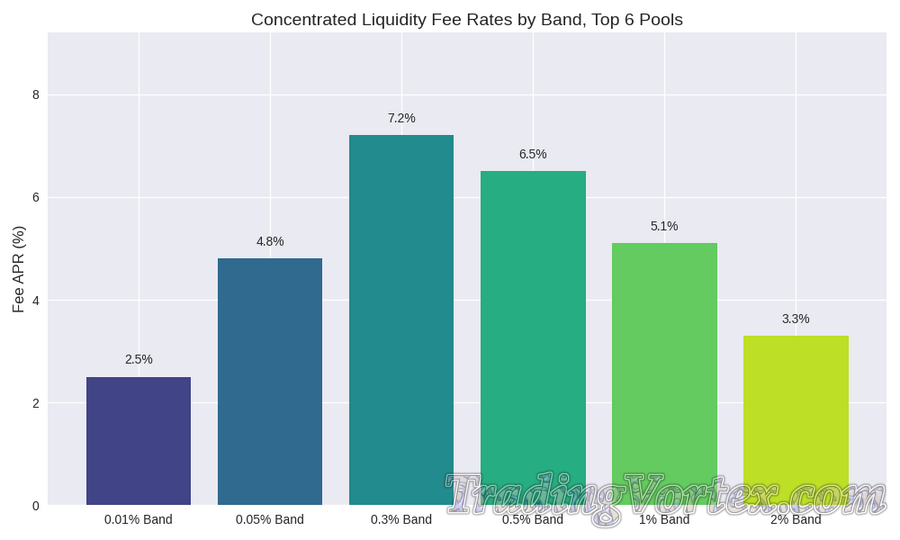 Concentrated Liquidity Fee Rates by Band, Top 6 Pools