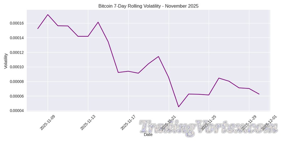 Bitcoin 7-Day Rolling Volatility — November 2025