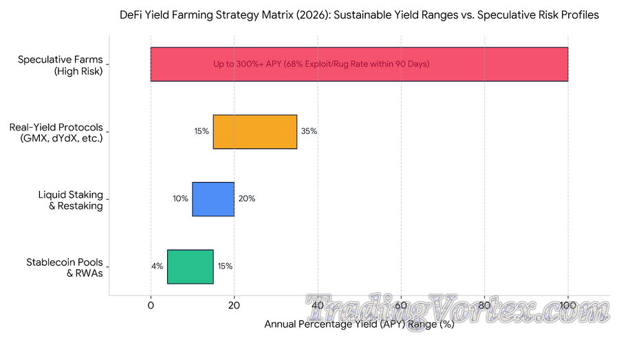 DeFi Yield Farming Strategy Matrix (2026): Sustainable Yield Ranges vs. Speculative Risk Profiles