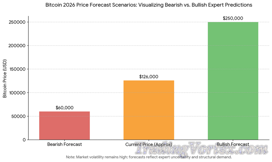 Bitcoin 2026 Price Forecast Scenarios: Visualizing Bearish vs. Bullish Expert Predictions