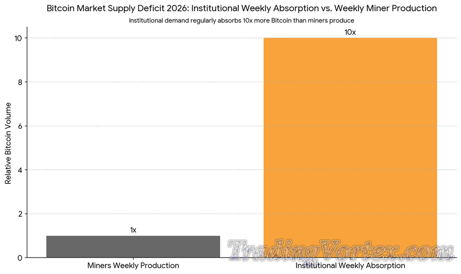 Bitcoin Market Supply Deficit 2026: Institutional Weekly Absorption vs. Weekly Miner Production