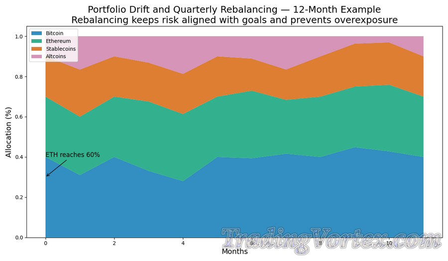 Portfolio Drift and Quarterly Rebalancing — 12‑Month Example