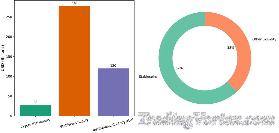 Scale of Institutional Adoption and Stablecoin Liquidity (USD billions) — 2025