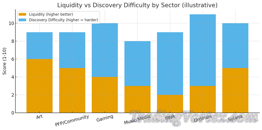 Liquidity vs discovery difficulty (stacked bars)