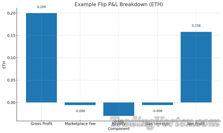 Flip P&L breakdown, OpenSea fee example